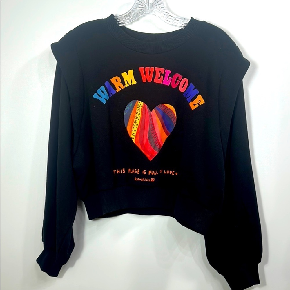 Farm Rio Warm Welcome Black crop sweatshirt size Small